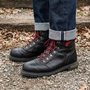 Red Wing 971 Waterproof Motorcycle Boots Mens 9.5 Black Leather Steel Toe Work